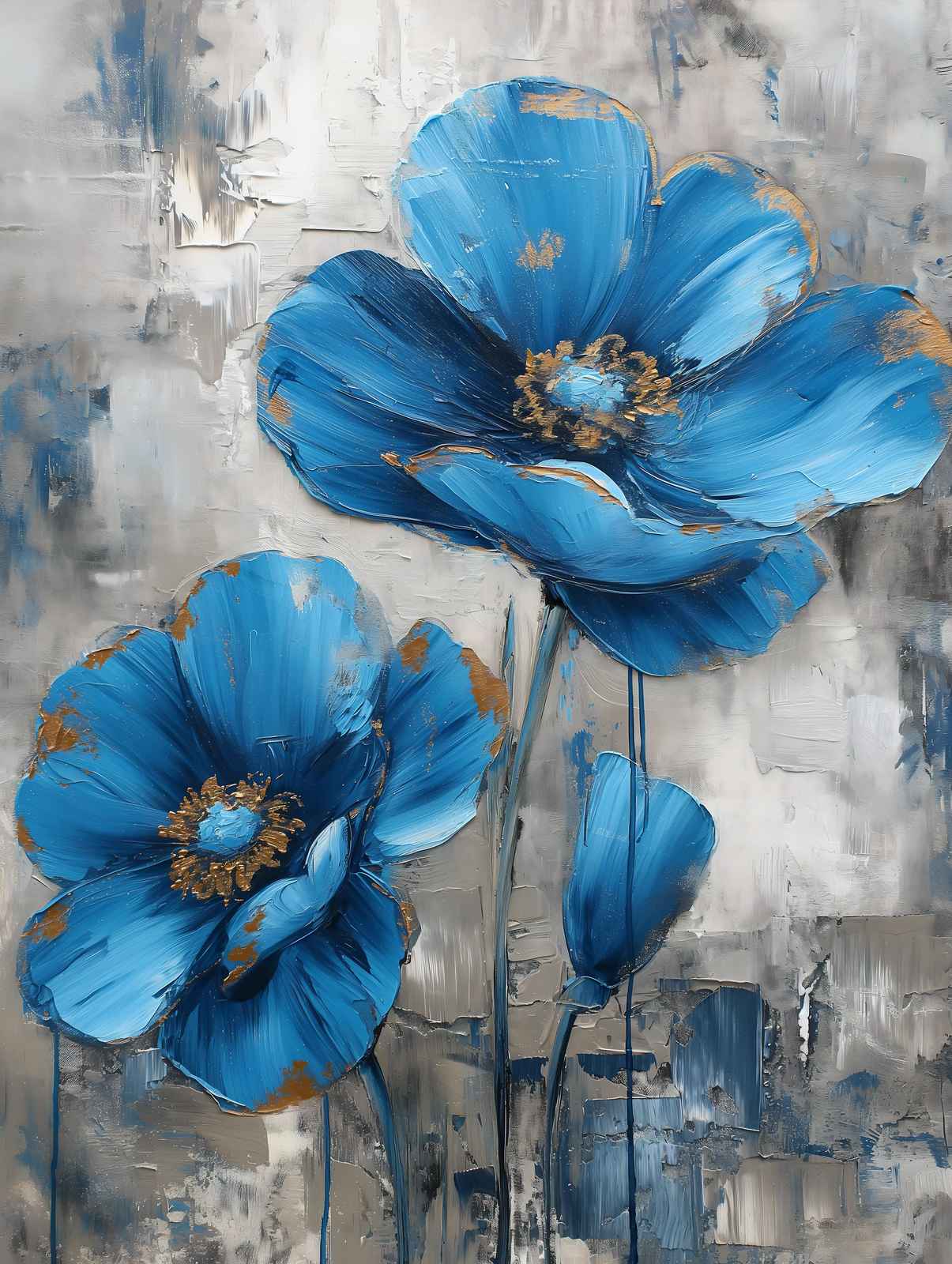 Vibrant Blue Floral Textured Wall Art