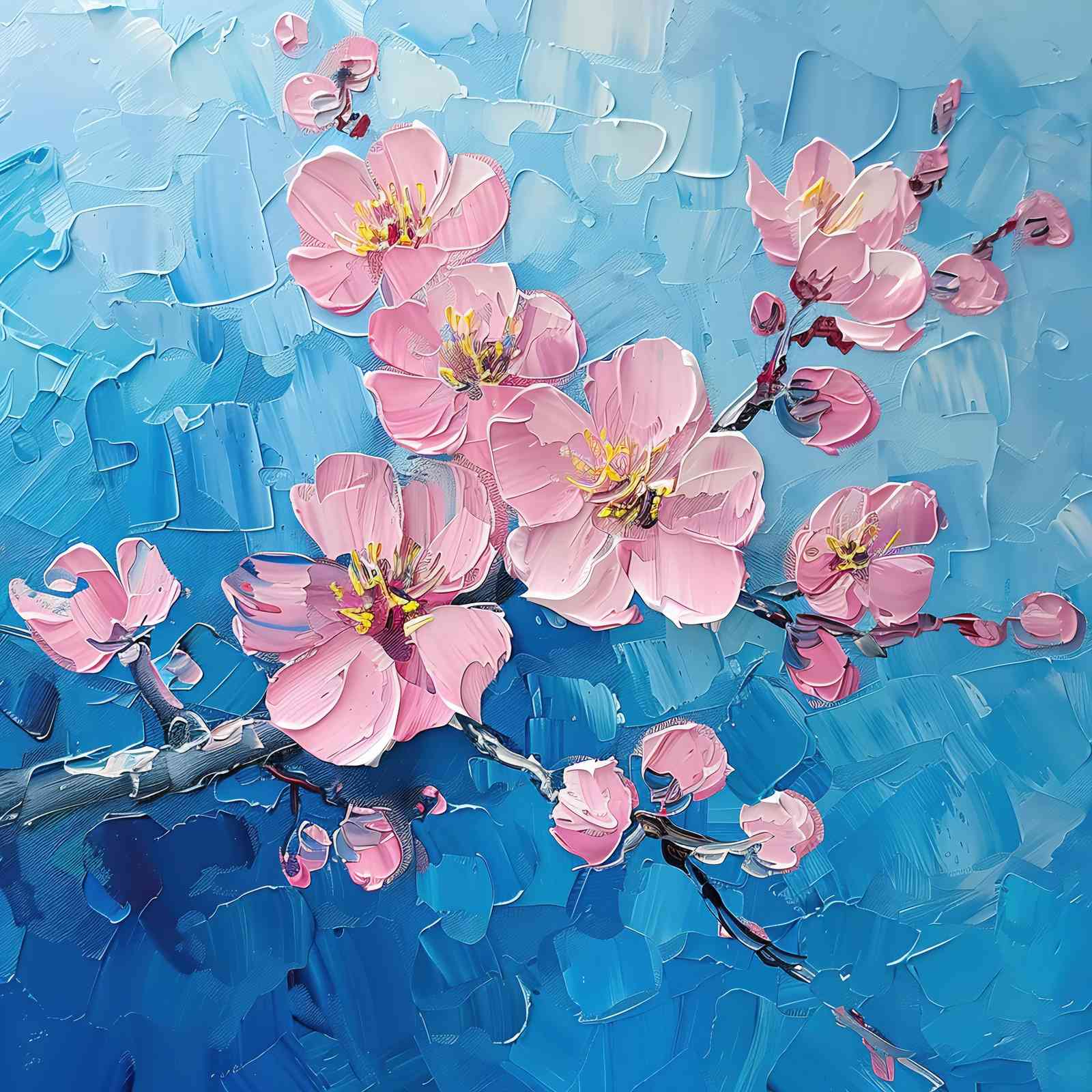 Impasto Pink Cherry Blossom Wall Art