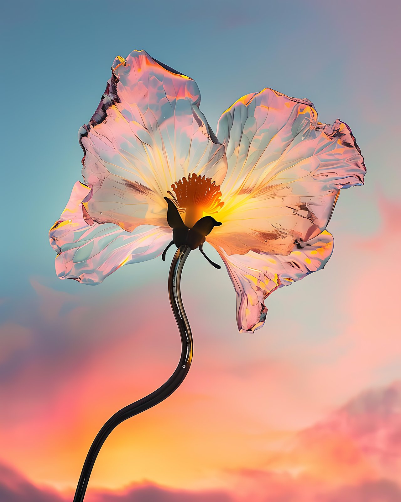 Ethereal Glass Flower Sunset Wall Art