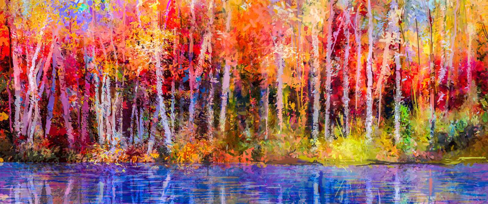 Vibrant Autumn Forest Reflection Wall Art