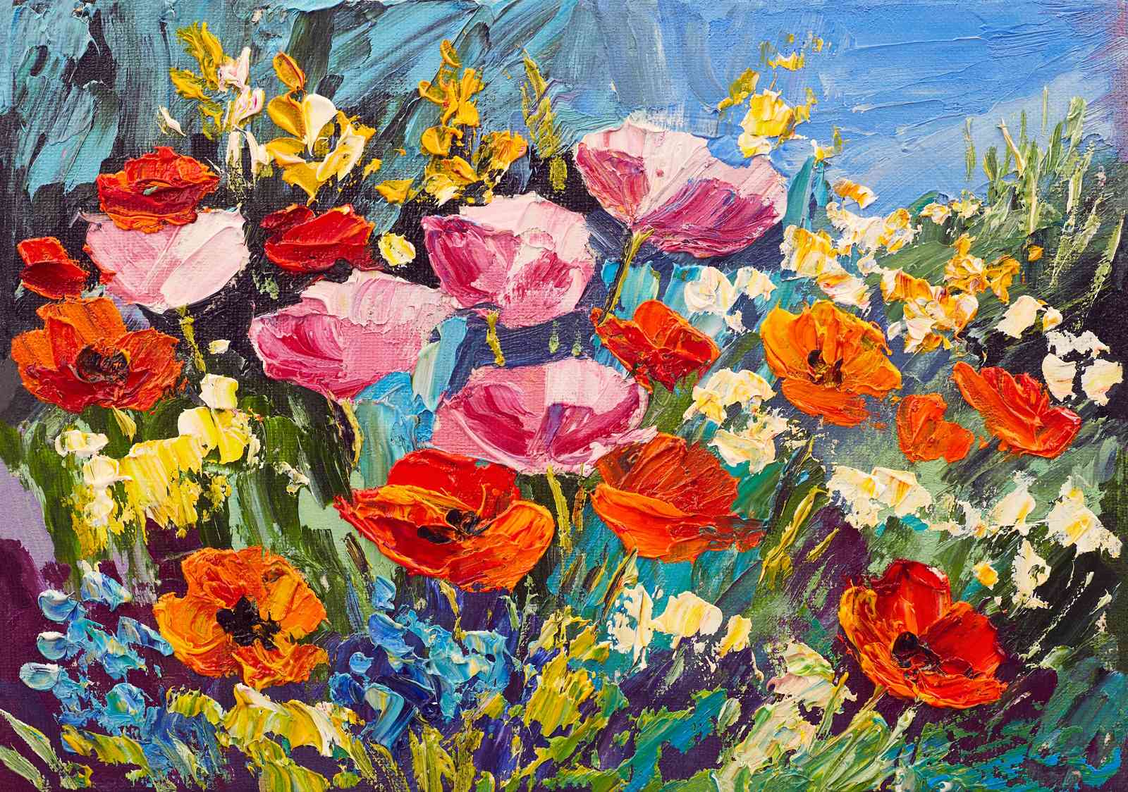Vibrant Floral Garden Impasto Wall Art