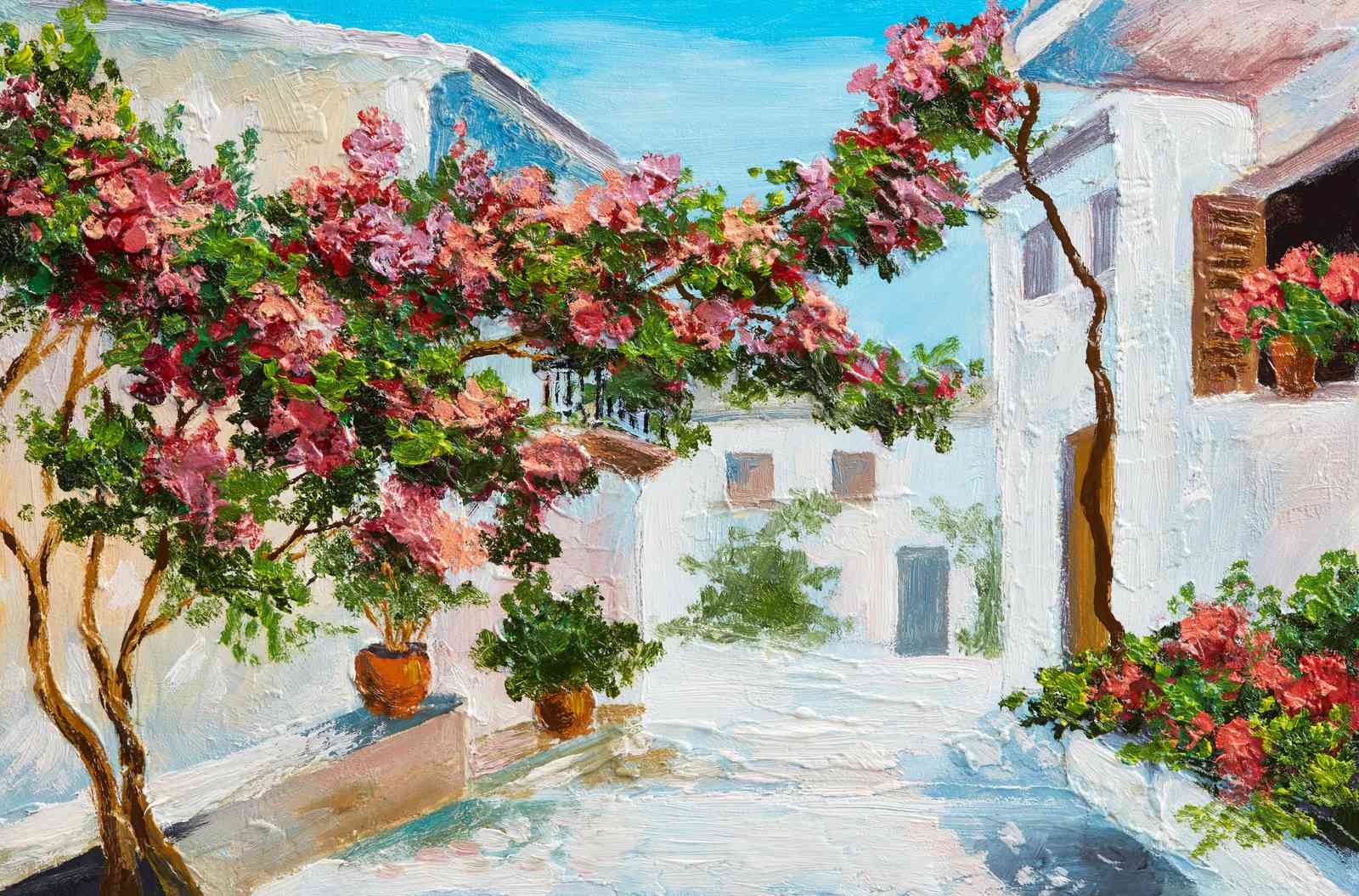Mediterranean Courtyard Blooming Tree Wall Art