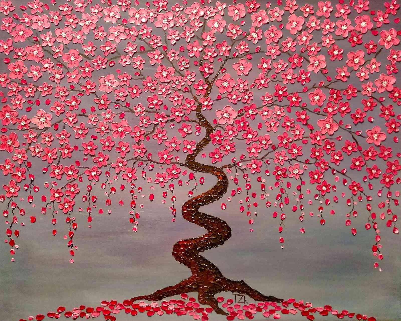 Textured Pink Cherry Blossom Tree Wall Art