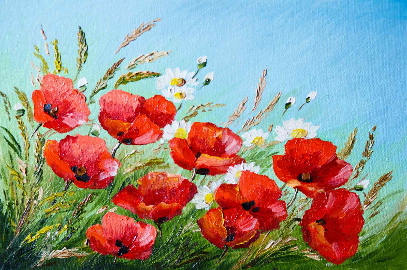 Vibrant Red Poppies Field Oil Painting Wall Art