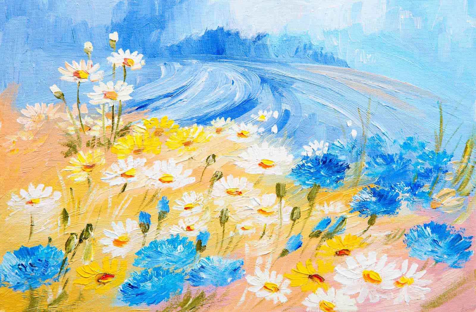 Vibrant Daisy & Cornflower Meadow Wall Art