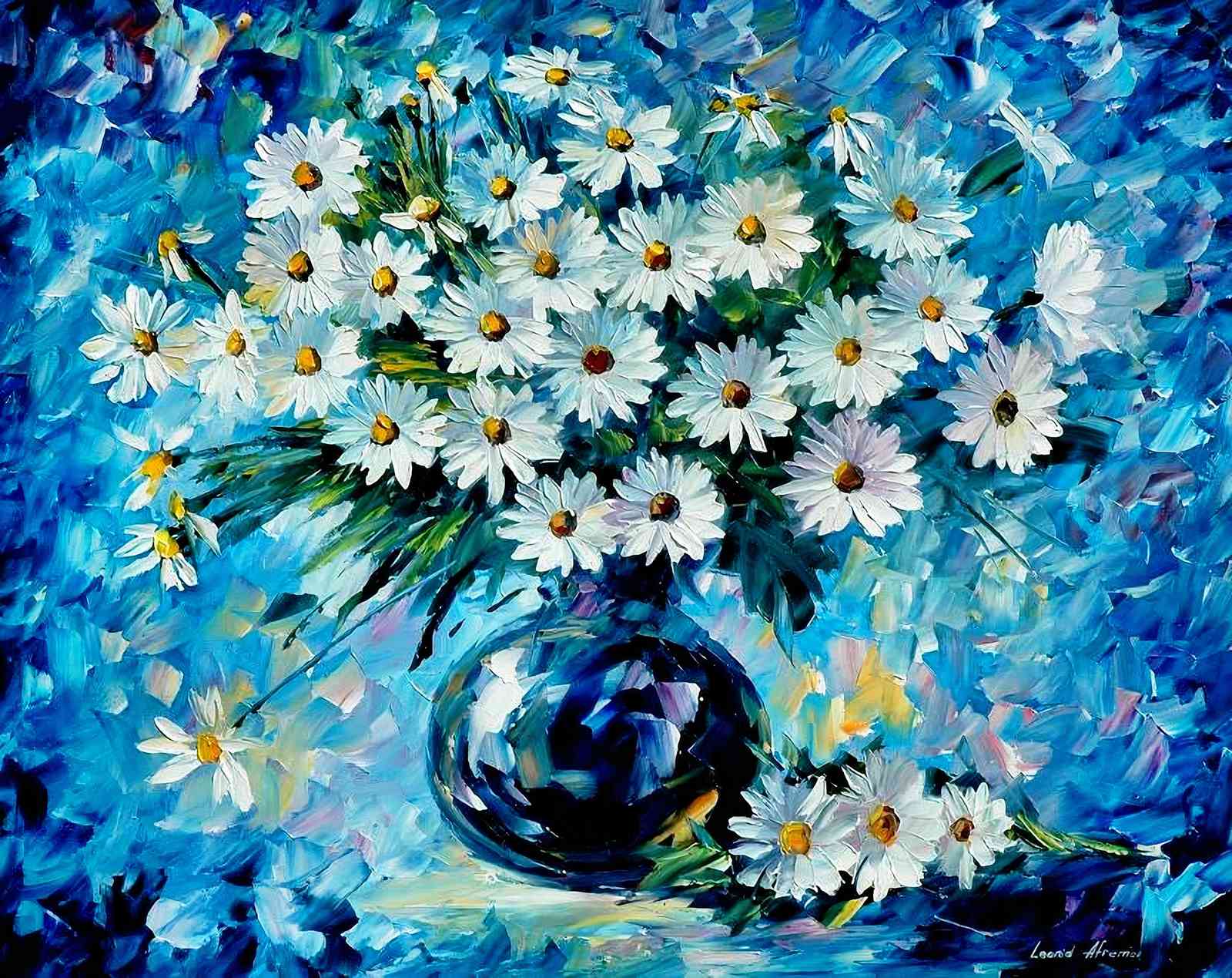 Vibrant Daisy Bouquet Blue Wall Art