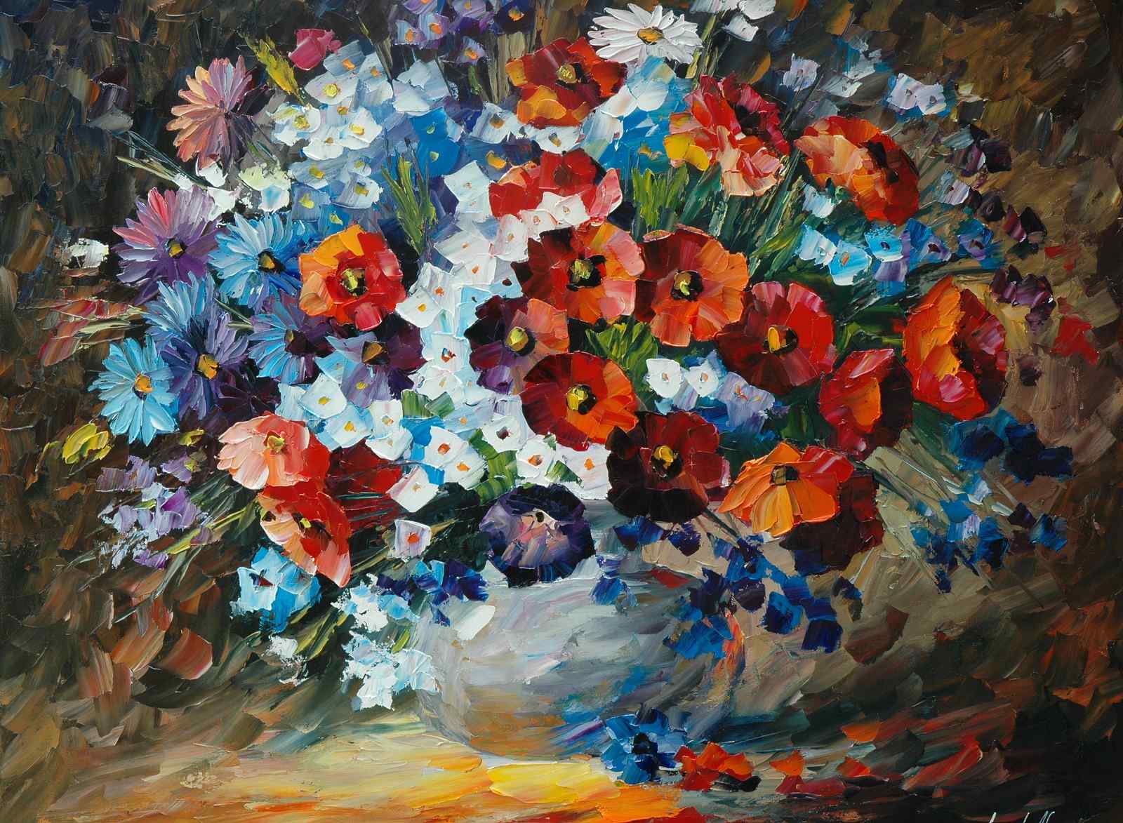 Vibrant Floral Bouquet Textured Oil Wall Art