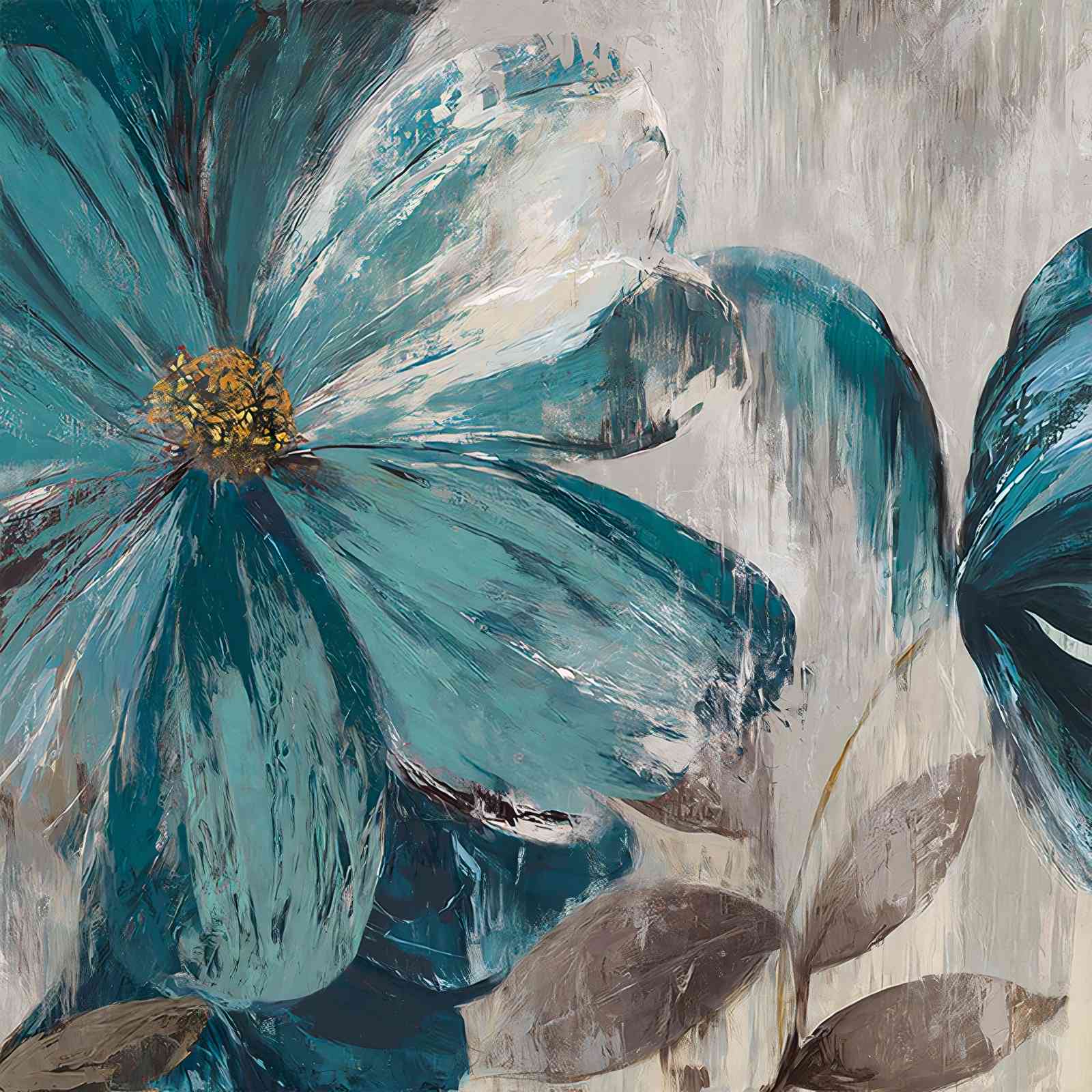 Abstract Teal Floral Wall Art - Modern Wall Art
