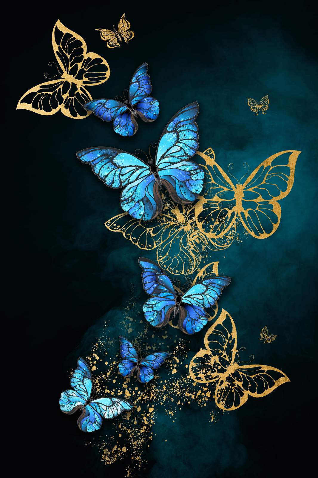 Enchanting Blue Gold Butterfly Wall Art