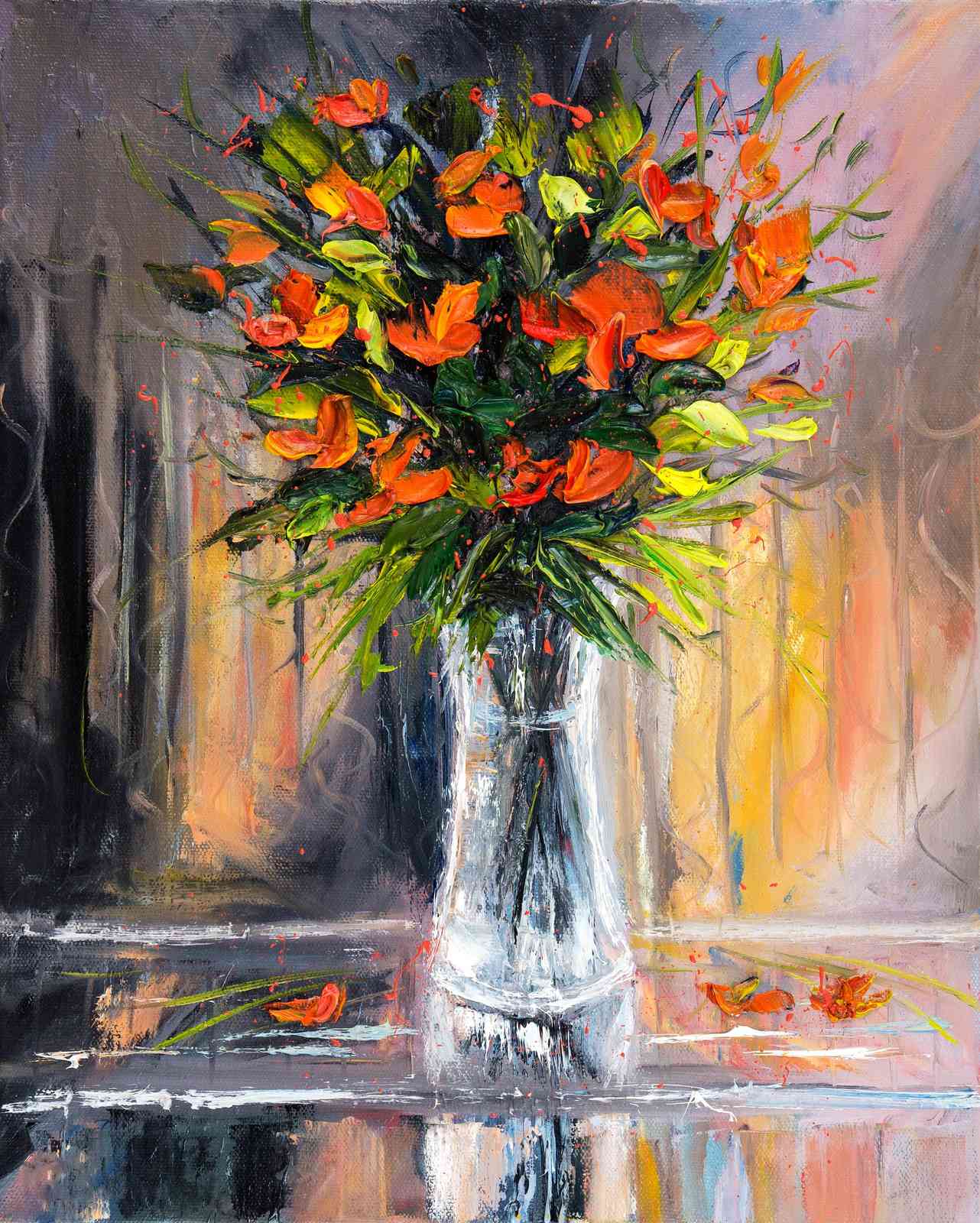 Vibrant Orange Floral Still Life Wall Art