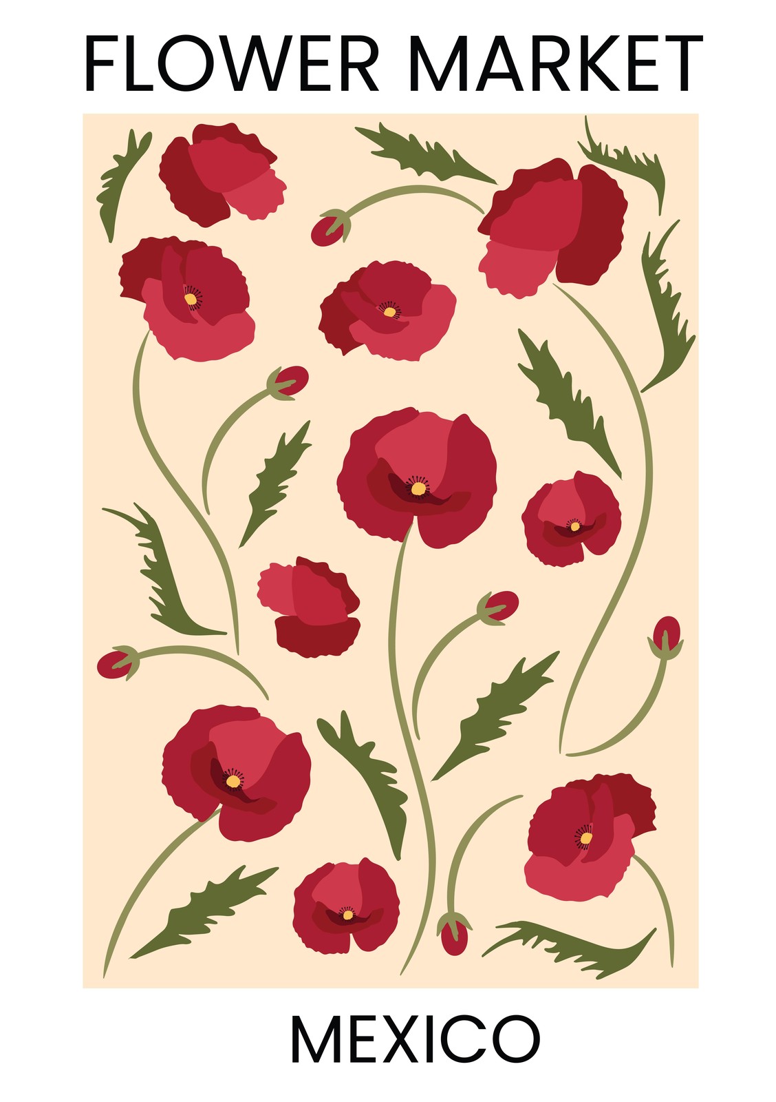 Vibrant Red Poppy Flower Market Wall Art
