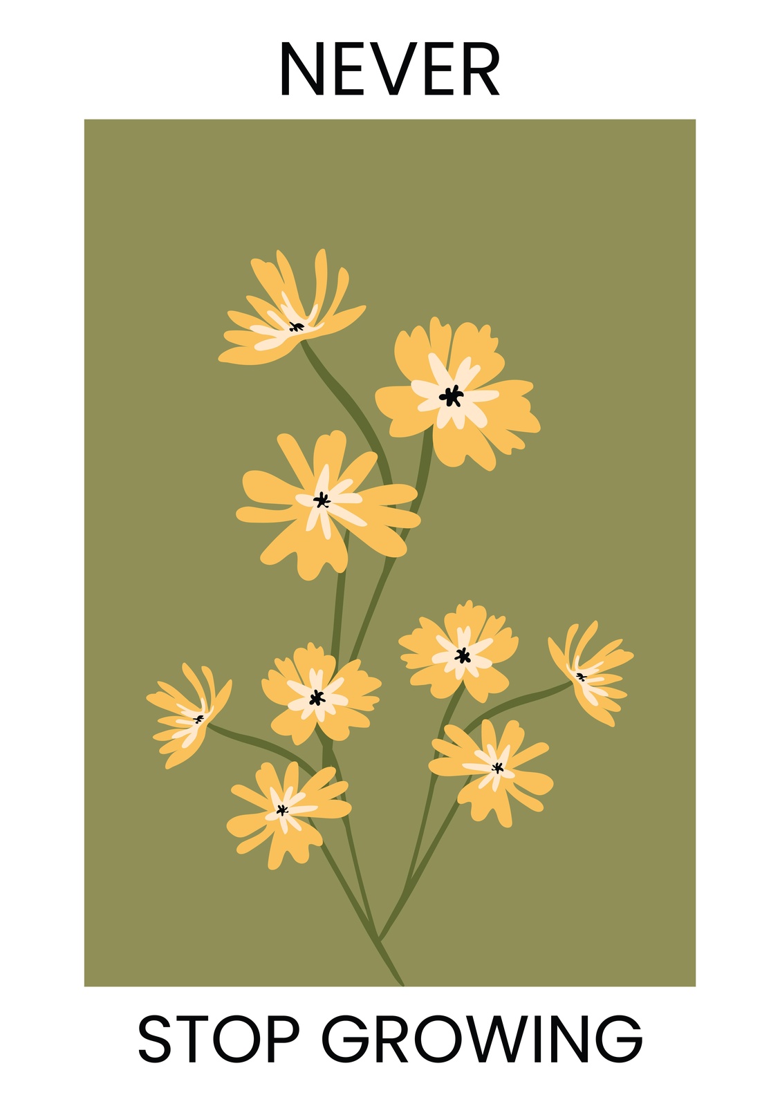 Yellow Floral "Never Stop Growing" Wall Art