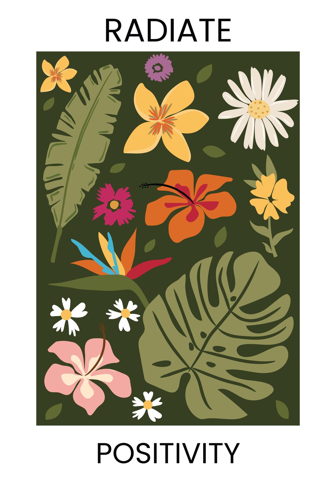 Vibrant Tropical Floral "Radiate Positivity" Wall Art