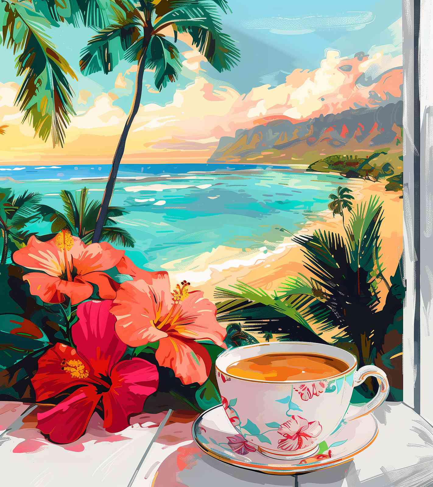 Tropical Sunrise Hibiscus Coffee Wall Art