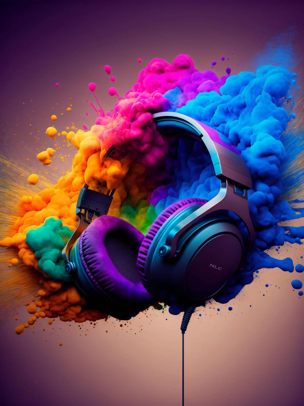 Vibrant Headphones Splash Wall Art