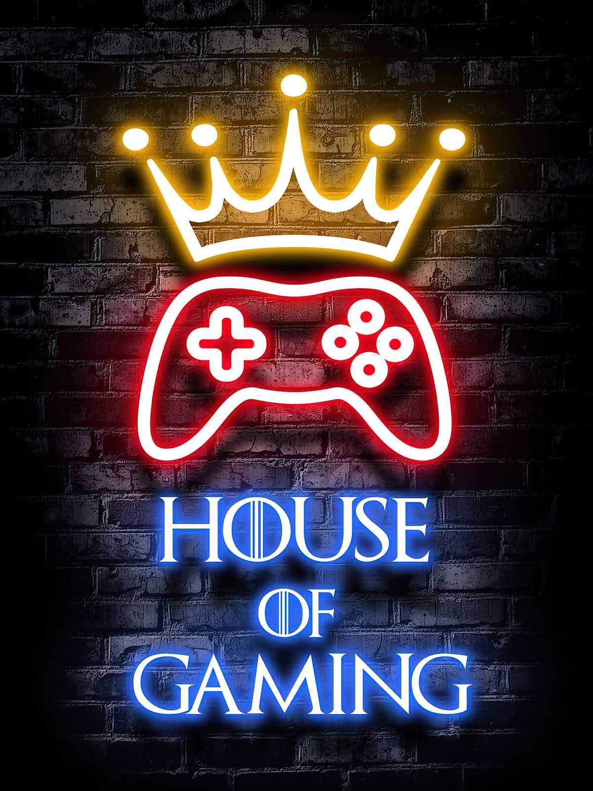 Neon Game Controller Crown Wall Art