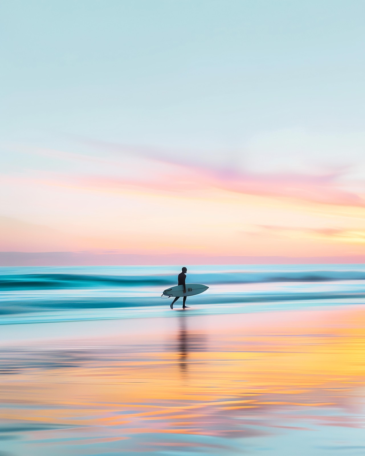 Serene Sunset Surfer Beach Wall Art