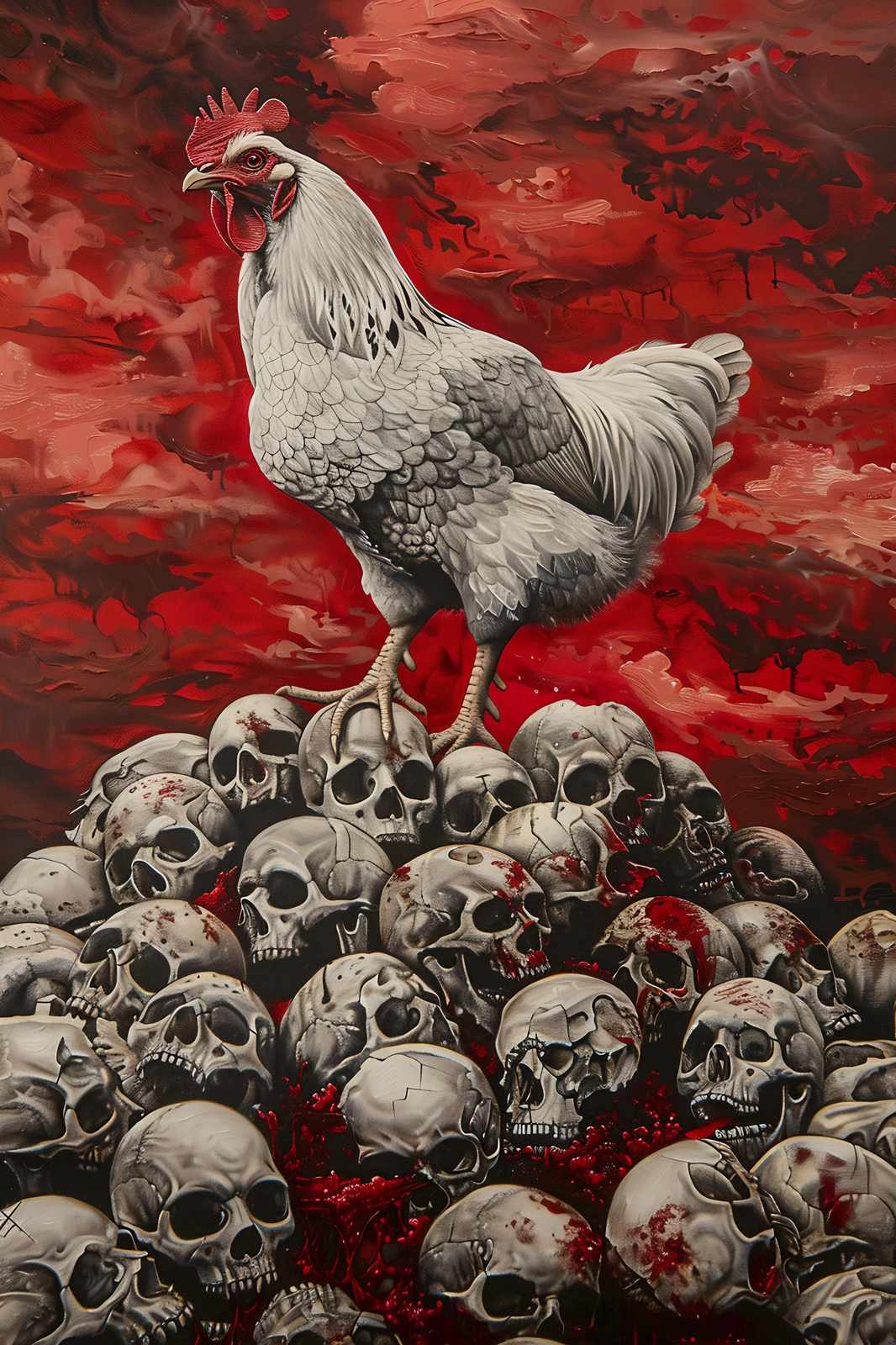 Dominating Rooster Skull Pile Wall Art