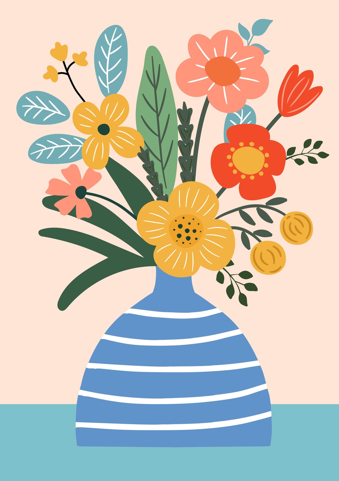 Joyful Floral Vase Mid-Century Modern Wall Art