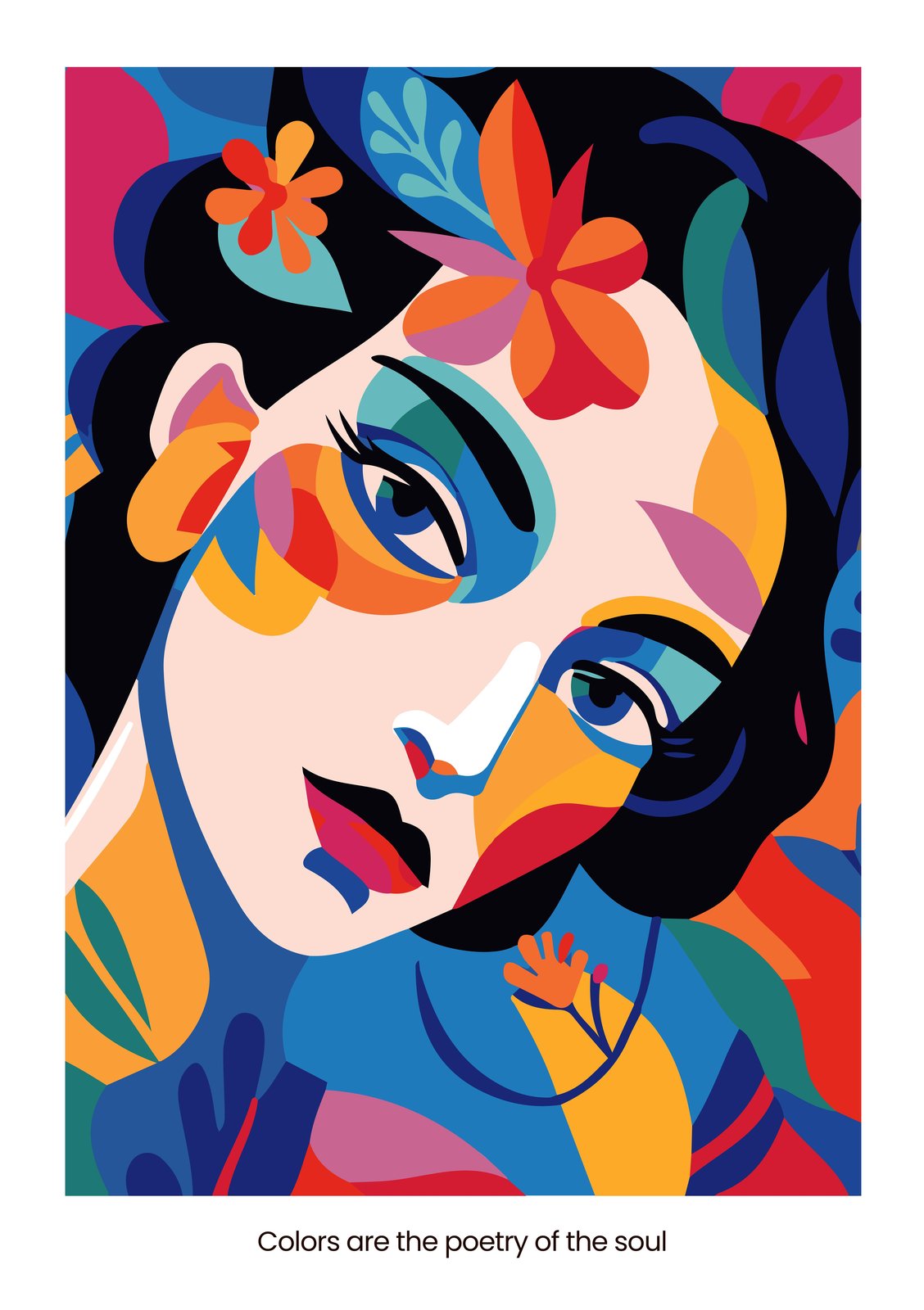 Vibrant Floral Portrait Abstract Wall Art