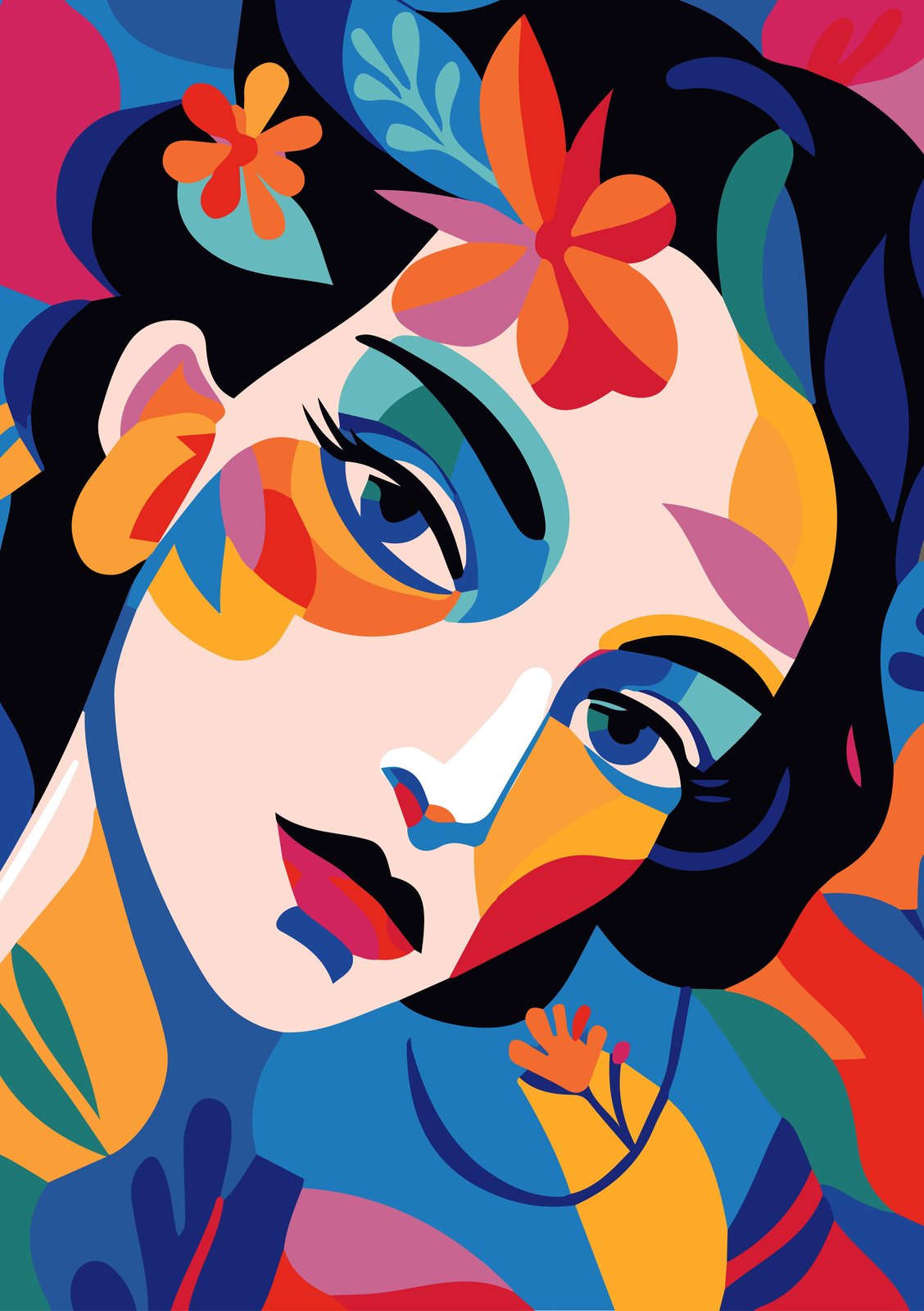Vibrant Abstract Portrait Woman Wall Art