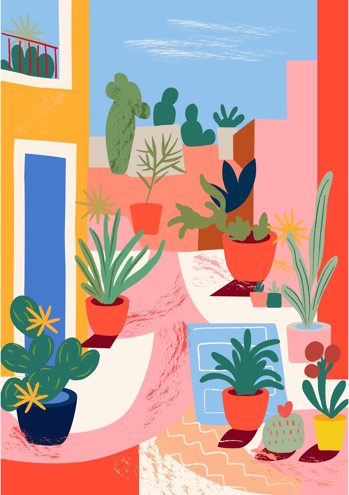 Vibrant Cactus Garden Abstract Wall Art