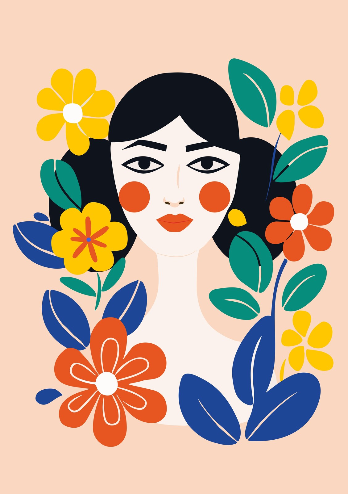 Vibrant Floral Woman Portrait Wall Art