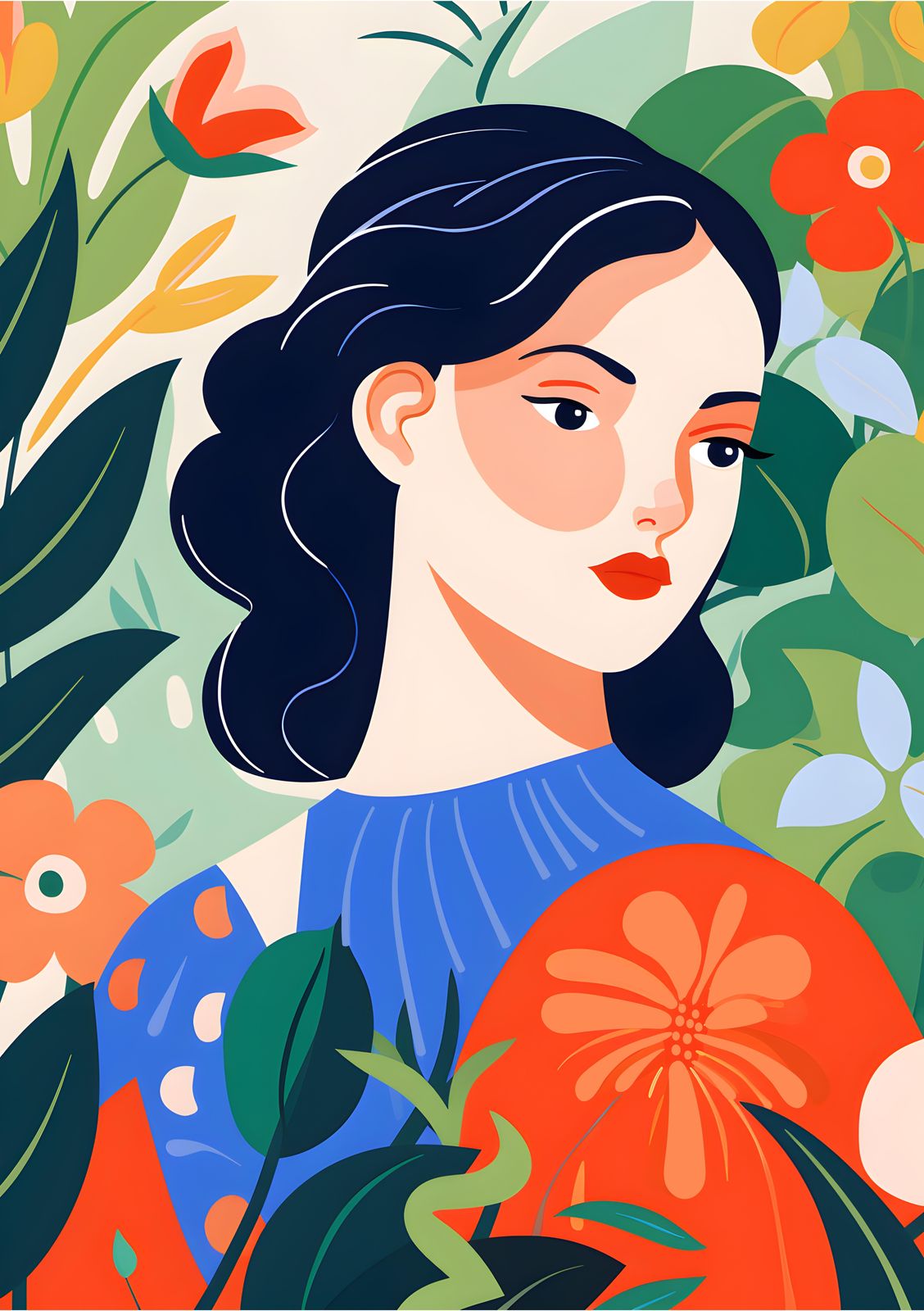 Vibrant Tropical Woman Art Wall Art