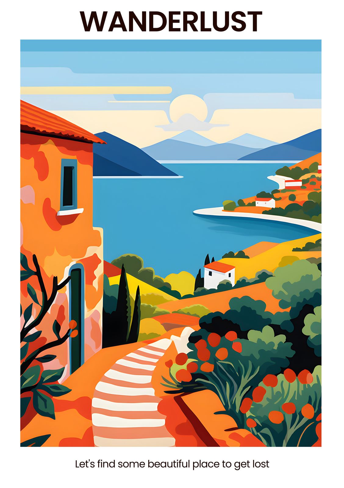 Vibrant Coastal Village Wanderlust Wall Art