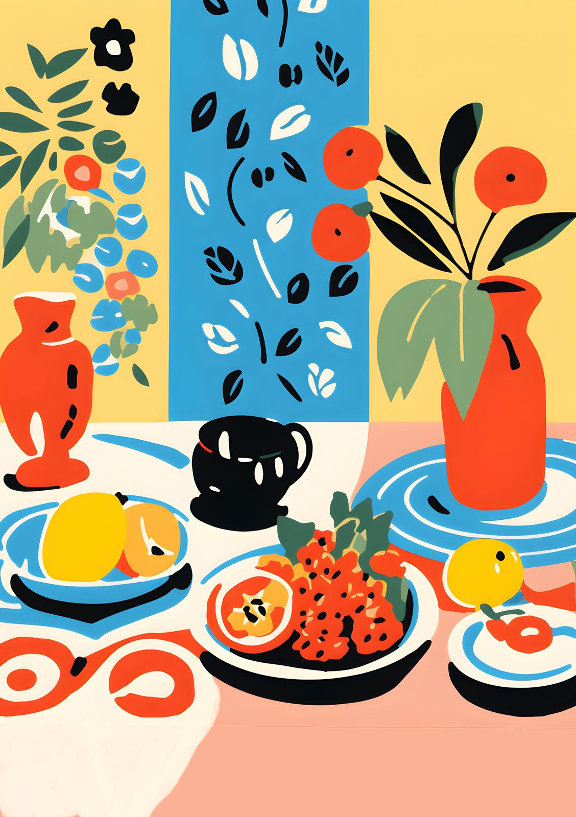 Vibrant Still Life Fruit & Flowers Wall Art