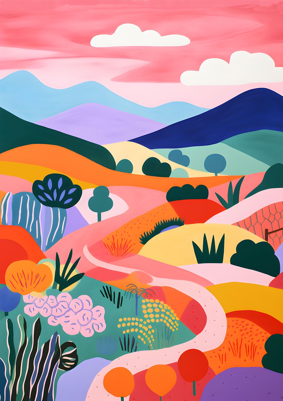 Vibrant Hillside Landscape Wall Art