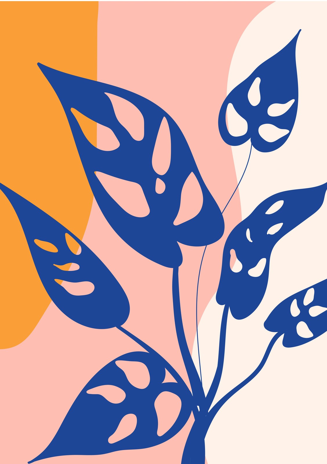 Abstract Blue Monstera Leaf Wall Art Wall Art