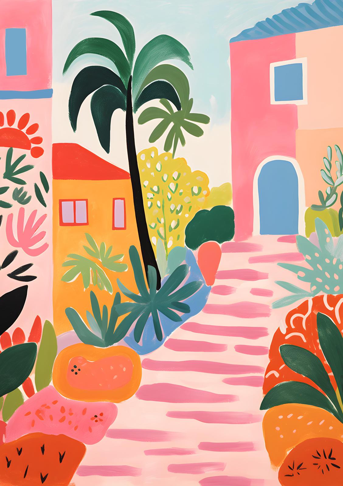 Vibrant Tropical Village Wall Art