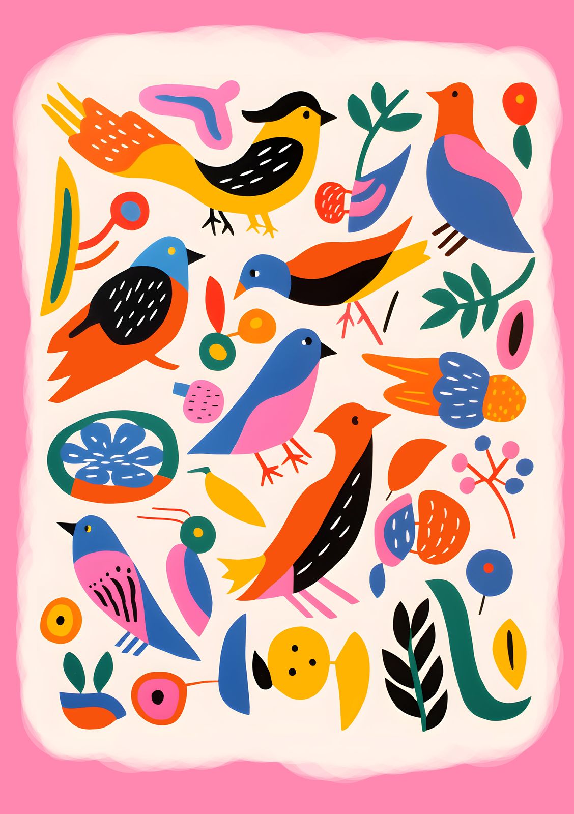 Whimsical Folk Birds Delight Wall Art