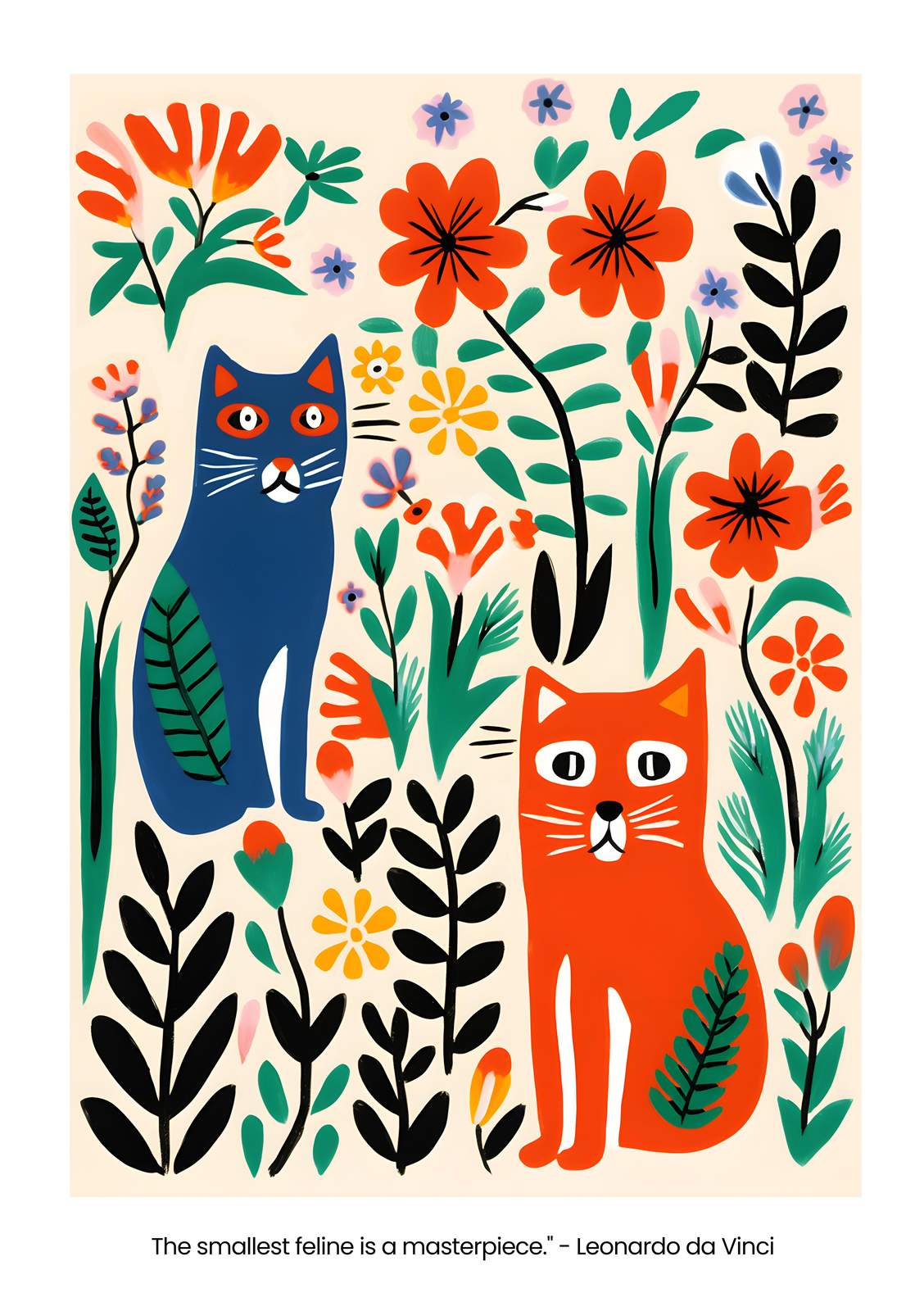 Whimsical Cats & Flowers Wall Art