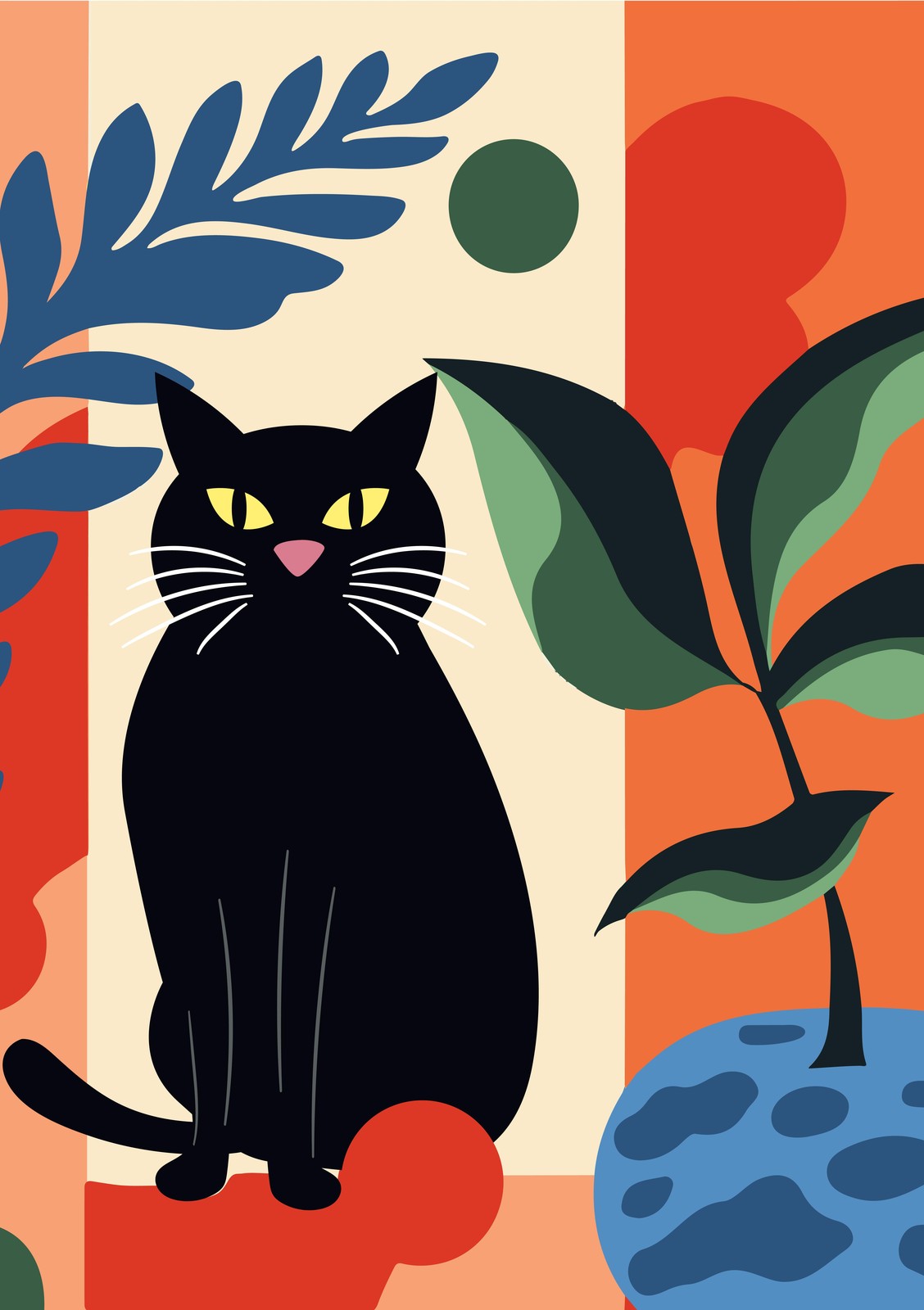 Charming Black Cat Mid-Century Modern Wall Art