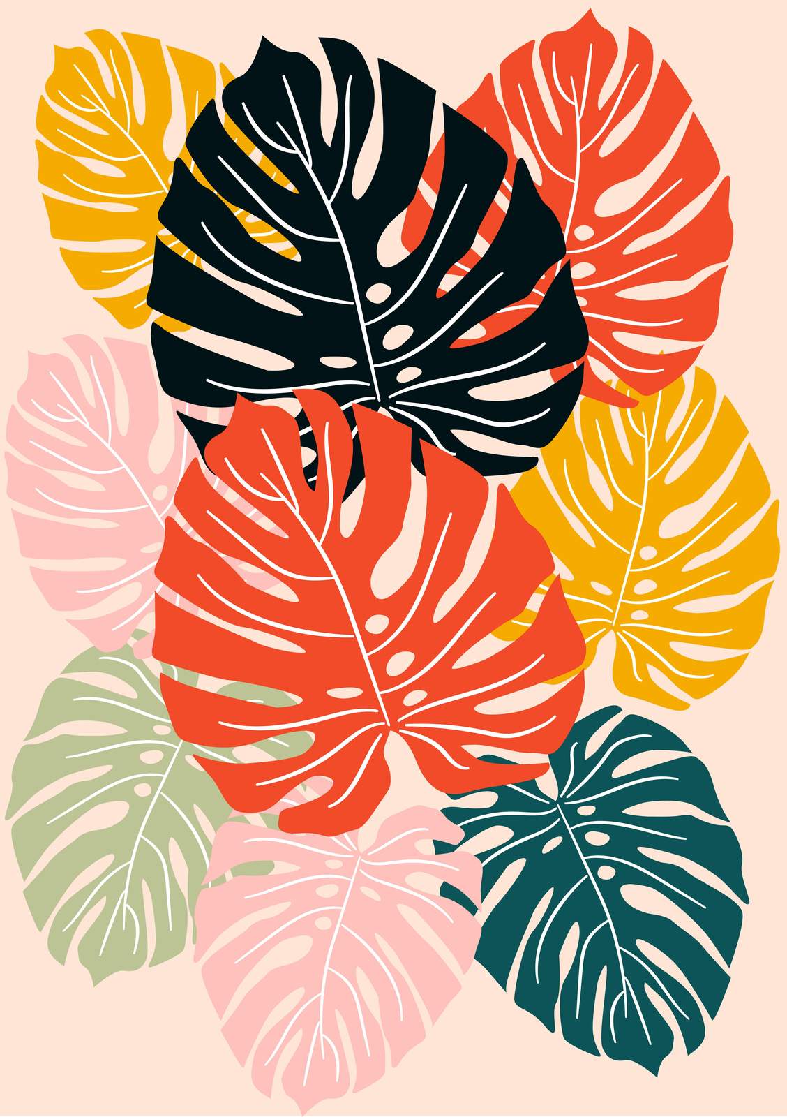 Vibrant Tropical Monstera Leaves Wall Art Art