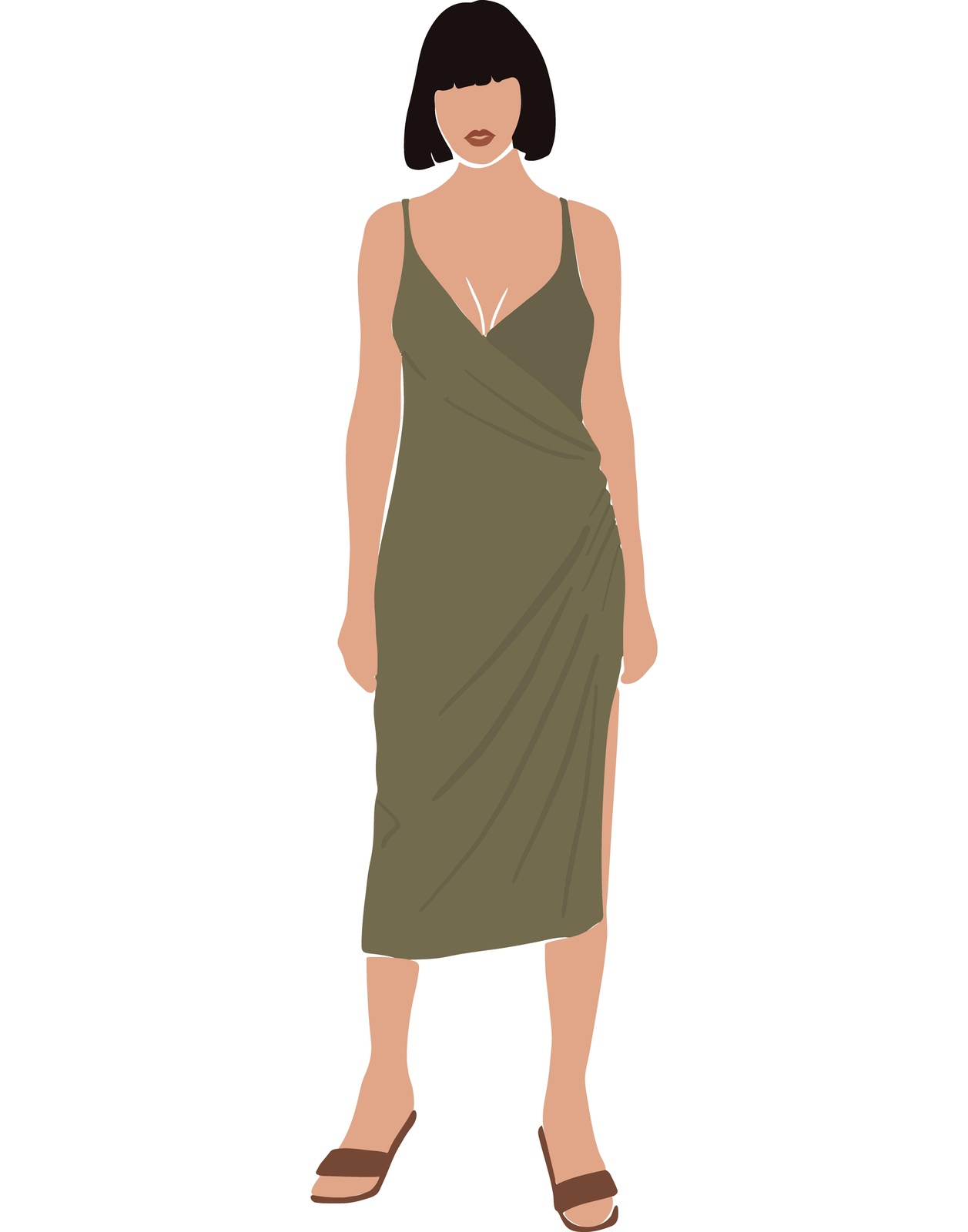 Chic Olive Green Midi Dress Woman Wall Art