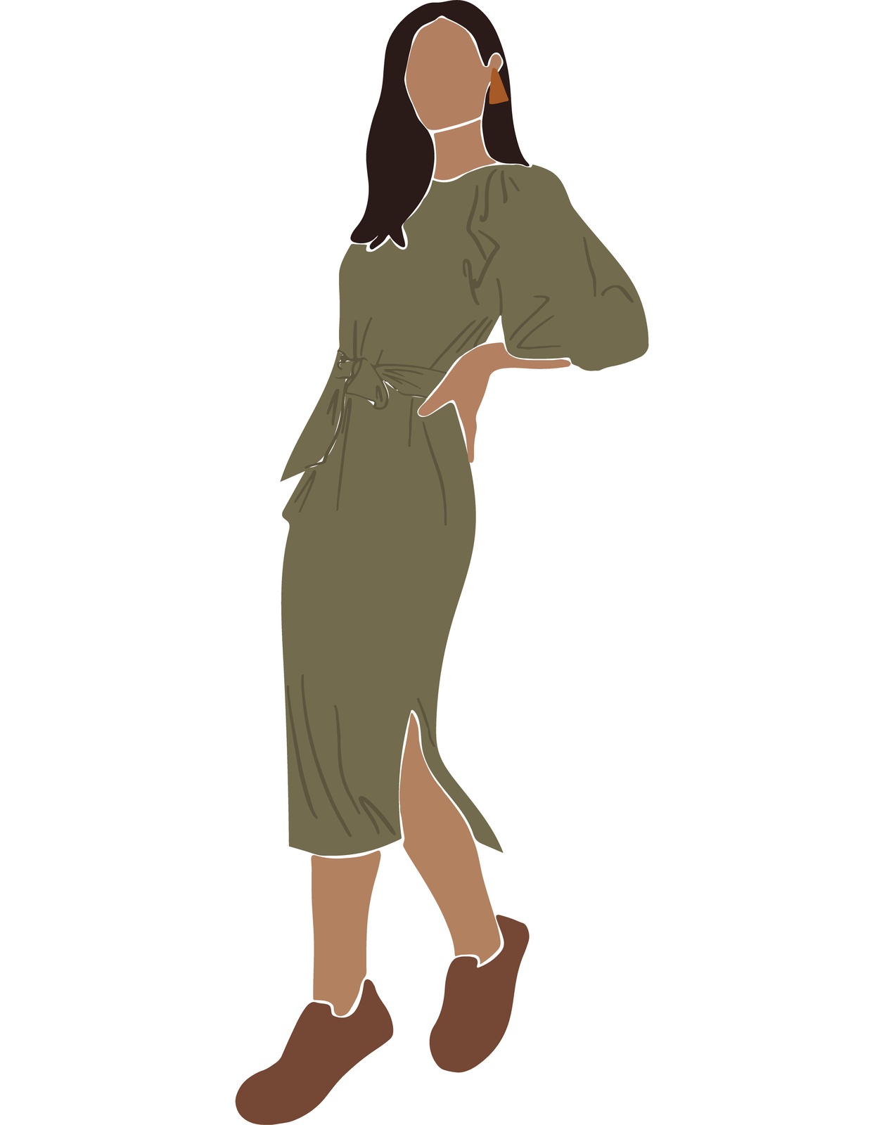 Chic Olive Dress Woman Silhouette Wall Art