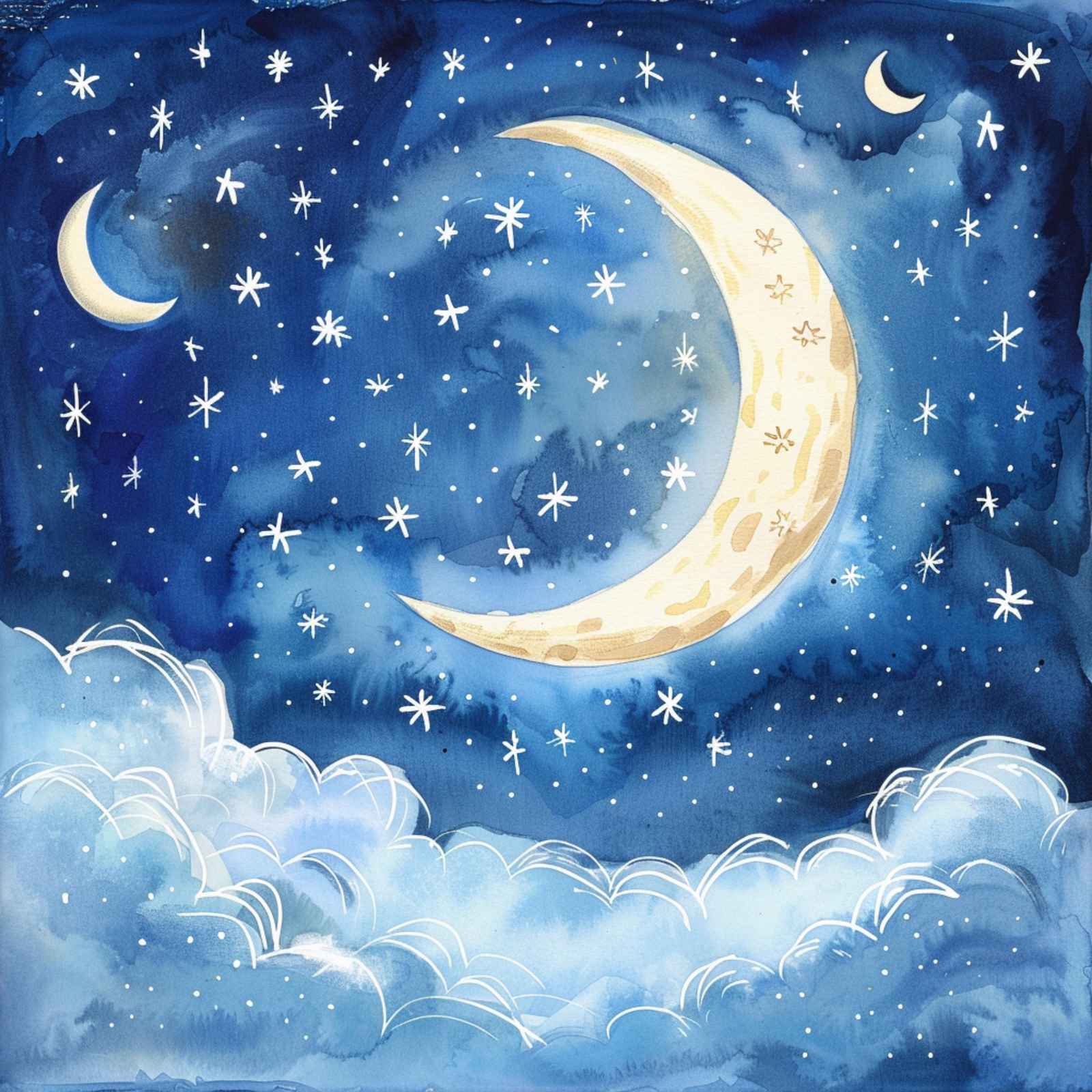 Whimsical Moon & Stars Watercolor Wall Art