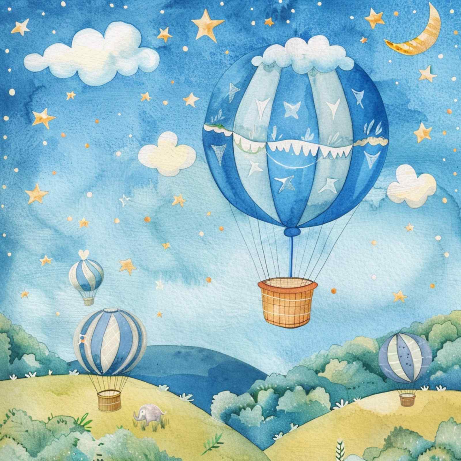 Whimsical Hot Air Balloon Sky Adventure Wall Art