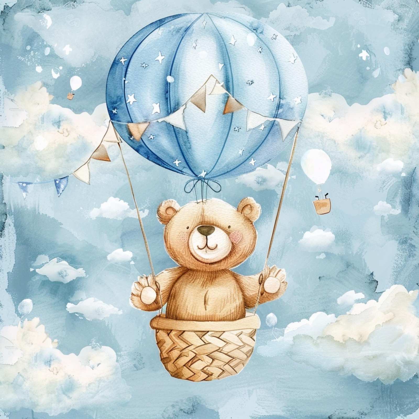 Adorable Teddy Bear Hot Air Balloon Wall Art
