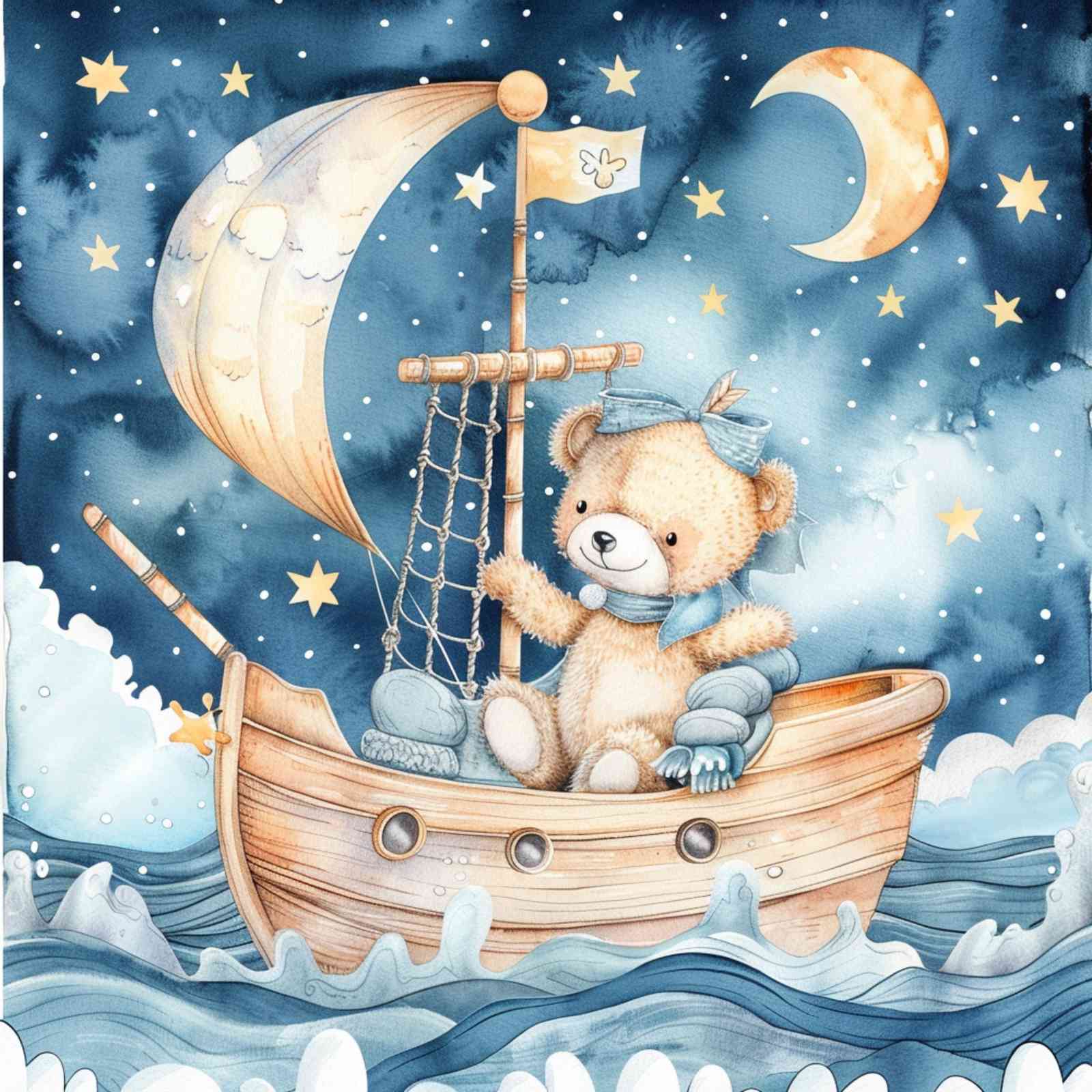 Dreamy Bear Sailboat Nursery Art Wall Art