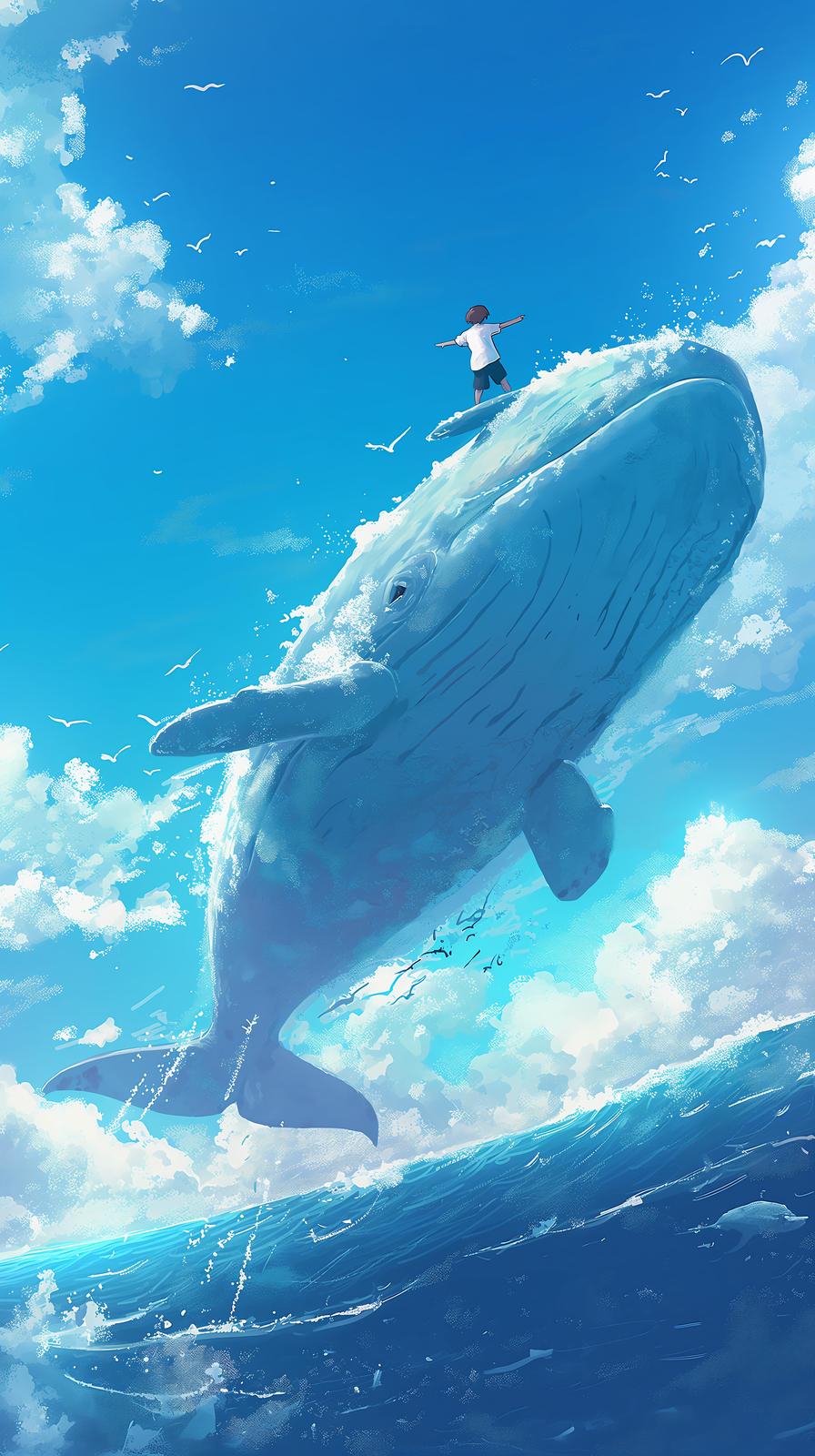 Whimsical Whale Rider Wall Art