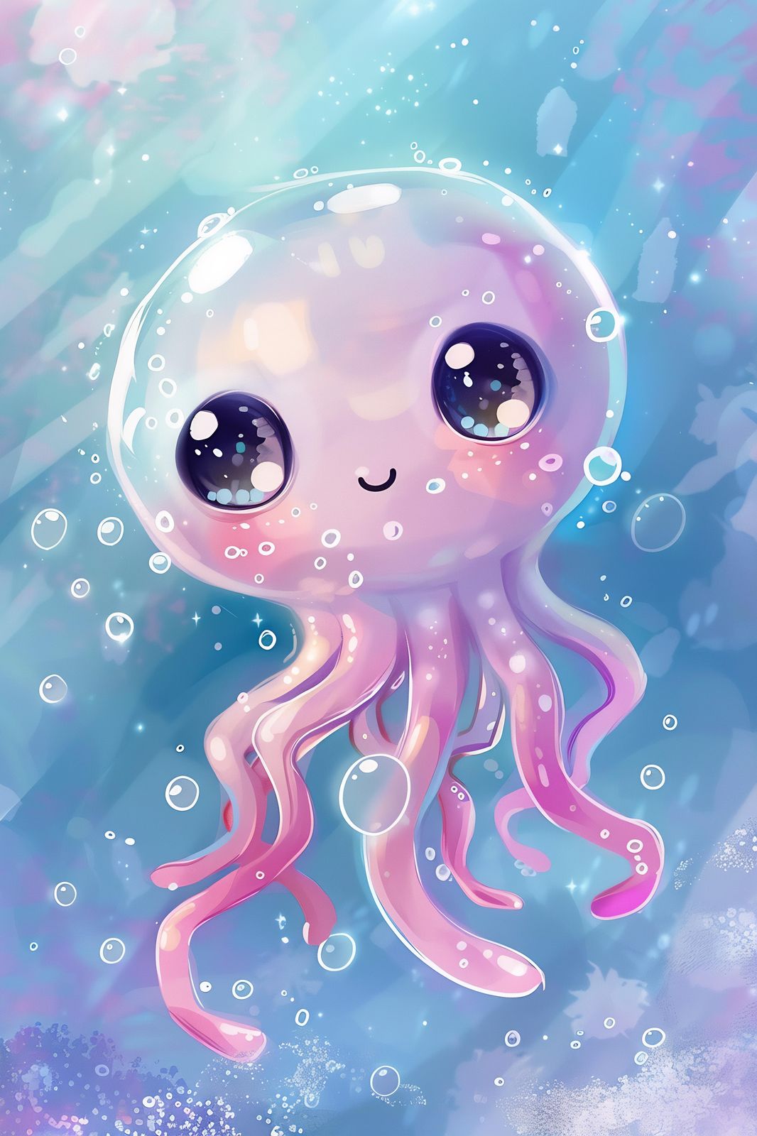 Cute Kawaii Jellyfish Ocean Vibes Wall Art