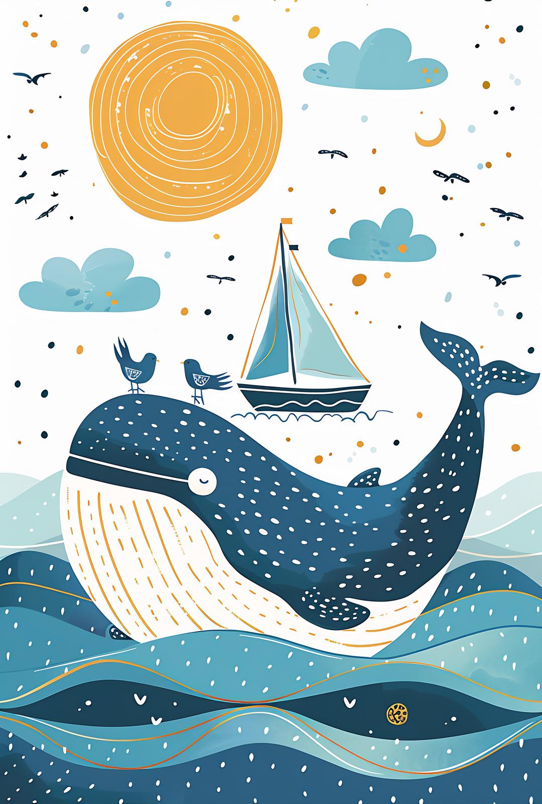 Whale & Sailboat Coastal Dream Wall Art