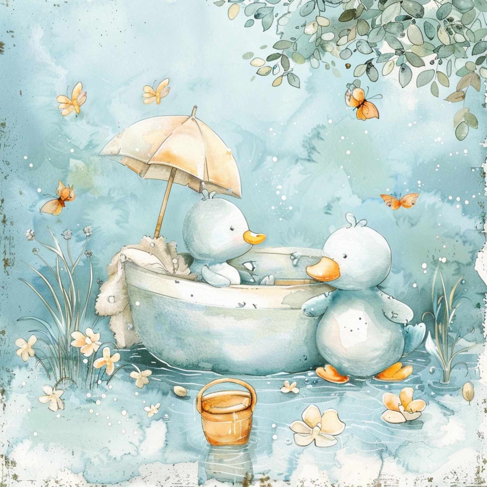 Charming Ducklings in Boat Wall Art