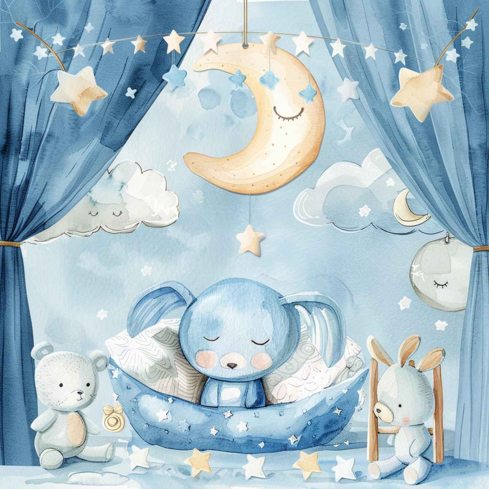 Sweet Dreams Blue Bunny Nursery Art Wall Art
