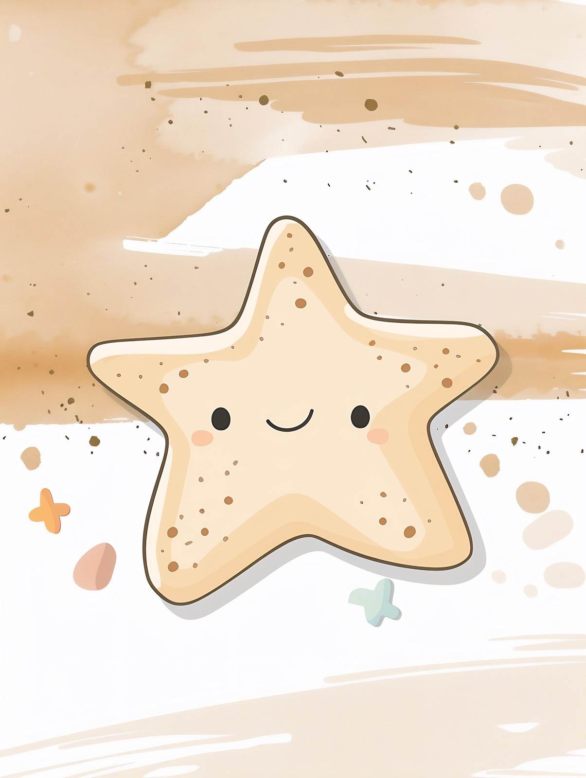 Cute Smiling Starfish Beach Scene Wall Art
