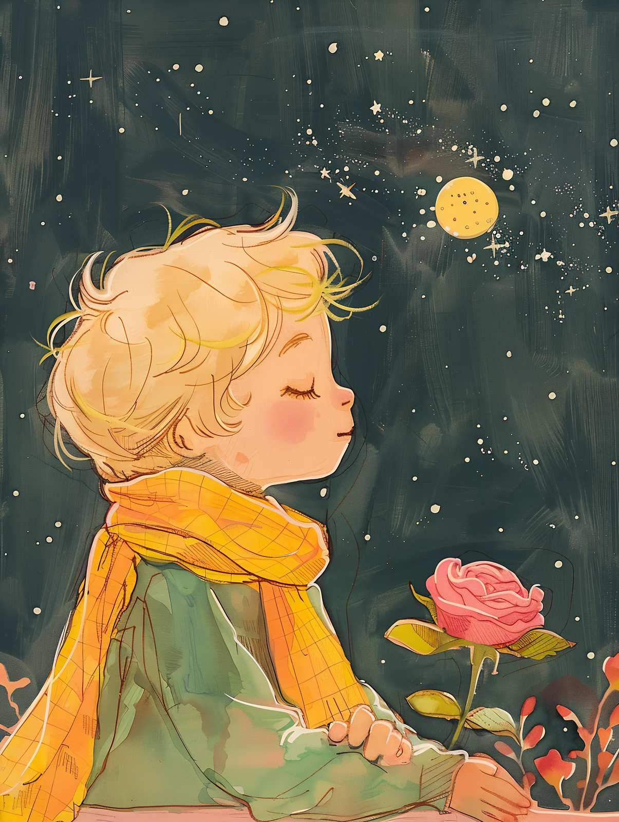 Little Prince & Rose Starry Night Wall Art